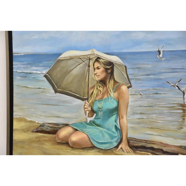 Harry McCormick beach scene oil on canvas painting HARRY McCORMICK (AMERICAN, b. 1942) OIL ON CANVAS WOMAN WITH PARASOL ON...