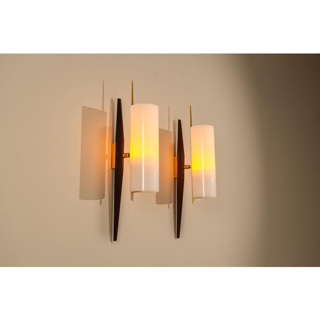 Glass Wall Lights in Acrylic Glass, Teak and Glass from Arlus, France, 1950s, Set of 2 For Sale - Image 7 of 12