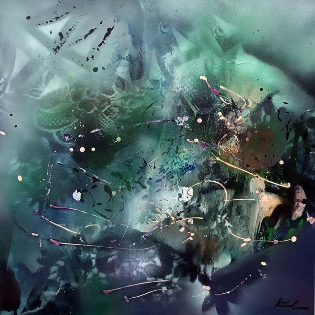 Ovidiu Kloska, the Hidden Calligraphy of Soft Moss and Time, Acrylics on Canvas For Sale - Image 9 of 9