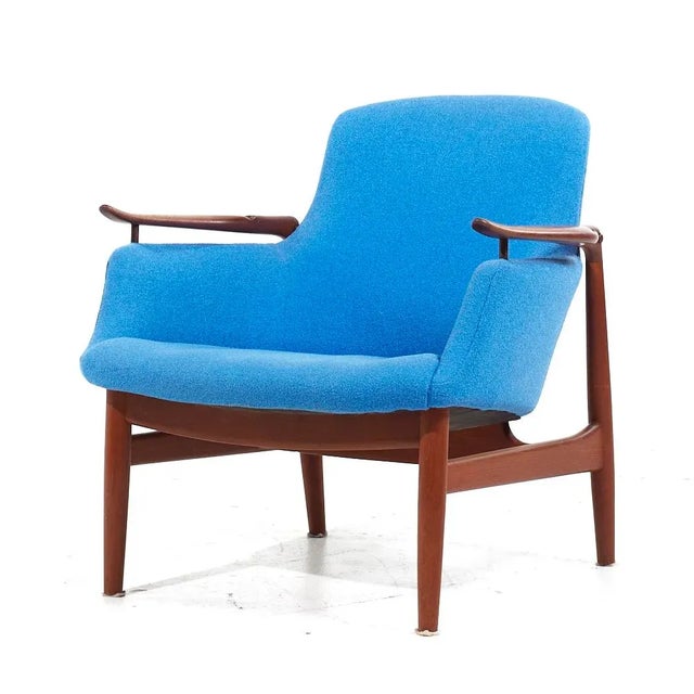 Wood Finn Juhl for Niels Vodde Nv-53 Mid Century Blue Chairs - Pair For Sale - Image 7 of 12