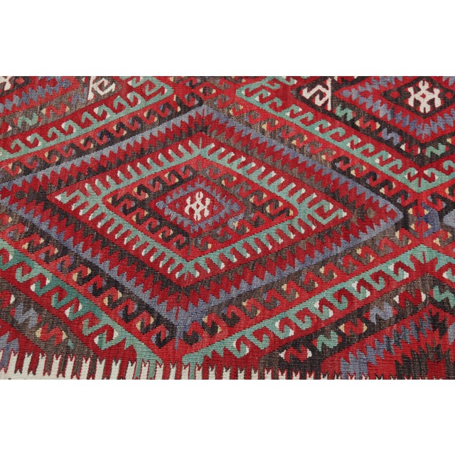 Antique Fethiye Tribal Kilim – Geometric Diamond Motifs, Anatolian Wool Weave -5' 3'' X 10' 4'' For Sale In Tampa - Image 6 of 16