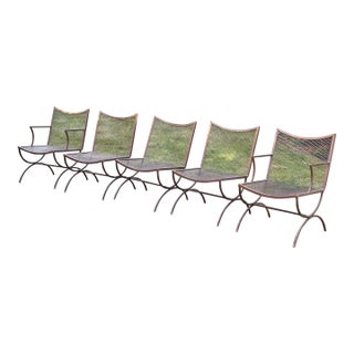 Mid-Century Bob Anderson Wrought Iron Mesh Patio Chairs - 5 Pieces, Attributed For Sale