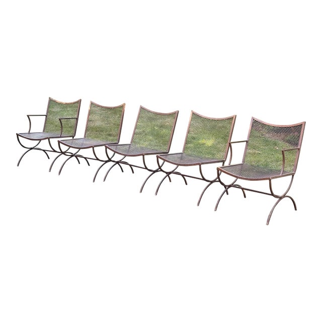 Mid-Century Bob Anderson Wrought Iron Mesh Patio Chairs - 5 Pieces, Attributed For Sale
