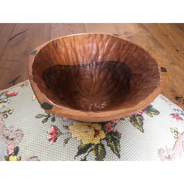 Moroccan Hand-Carved Walnut & Gemstone Salad Bowl For Sale - Image 4 of 8