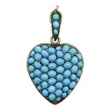 Late 19th Century Victorian Sterling Silver Pave Turquoise Heart-Shape Locket For Sale