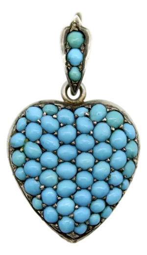 Late 19th Century Victorian Sterling Silver Pave Turquoise Heart-Shape Locket