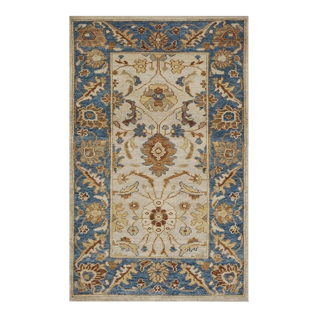Afghan Wool Sultanabad Masters 3 x 5 Blue, Ivory & Tan Handmade Small Rug #1143296 For Sale
