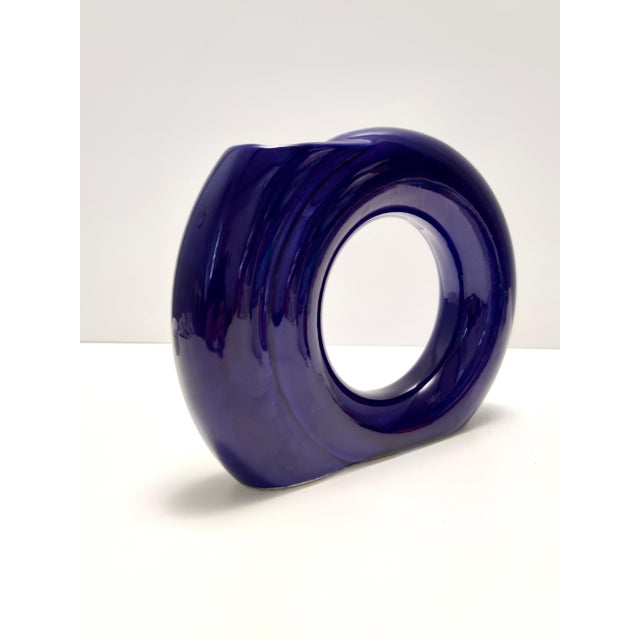 1970s Vintage Blue Glazed Ceramic Vase by Pietro Arosio for Parravicini, Italy, 1970s For Sale - Image 5 of 10