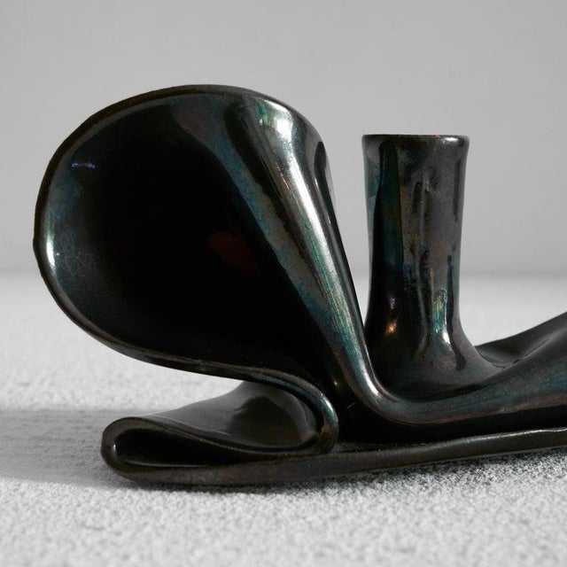 Freeform Metallic Glazed Folded Studio Pottery Candle Holder, 1930s For Sale - Image 6 of 8