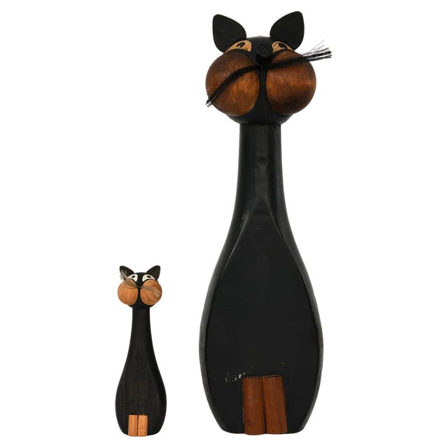 Cats in Black Lacquered Wood by Laurids Lønborg, 1960s, Set of 2 For Sale