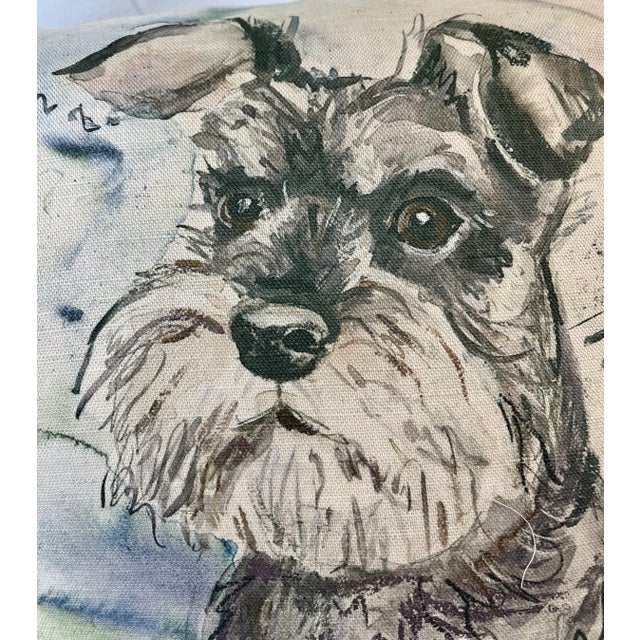 Figurative Square Pillow Decorated With a Silver Schnauzer Dog Portrait - Made in the U K For Sale - Image 3 of 12