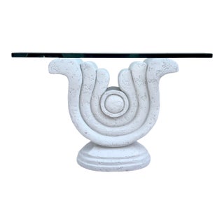1980s Modern Sculptural Plaster and Glass Side Table For Sale