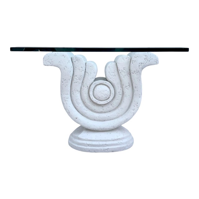 1980s Modern Sculptural Plaster and Glass Side Table For Sale