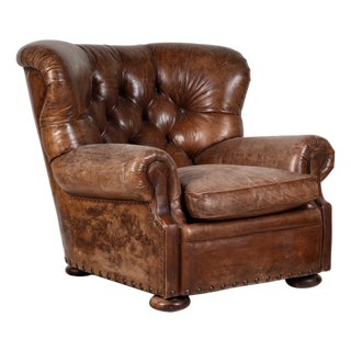 Ralph Lauren Leather Writer's Chair Wingback Distressed by Henredon For Sale