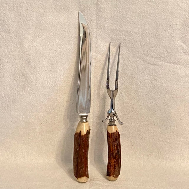 Vintage Stag Horn Handle Carving Knife and Fork by Stiletto - A Pair For Sale - Image 4 of 9