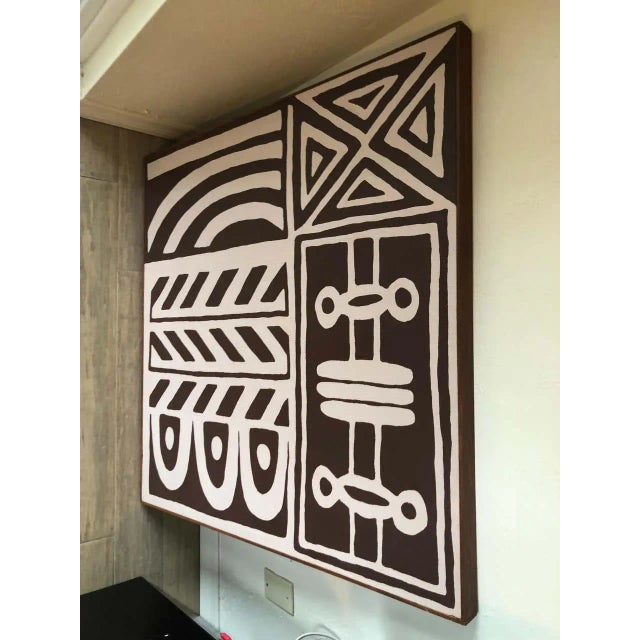 Wood 1970s Large Mid Century Geometric Abstract Painting For Sale - Image 7 of 12