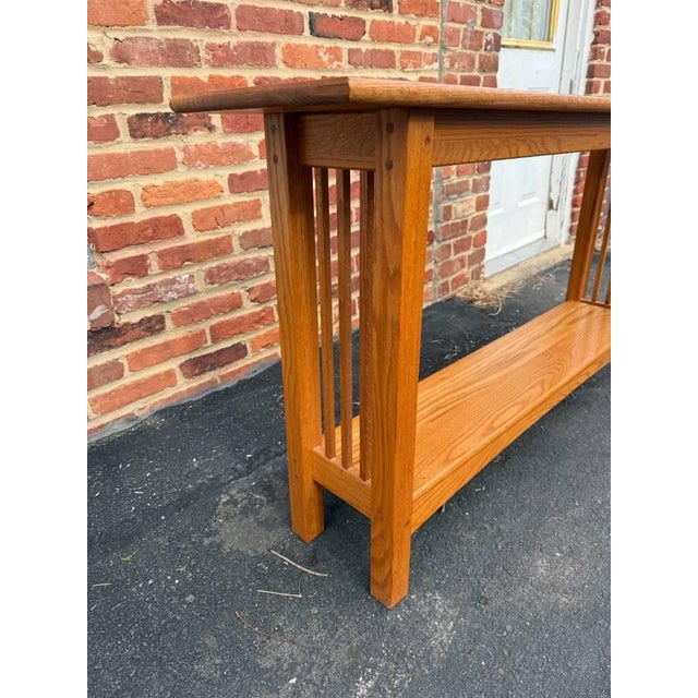 Brown Late 20th Century Mission Art & Craft Style Oak Console Table For Sale - Image 8 of 15