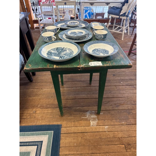 19th Century Primitive Green Painted Farm Table For Sale - Image 11 of 12