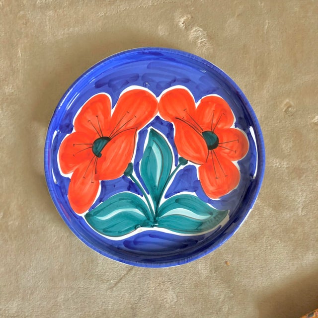 Late 20th Century Bellini Italian Pottery Red Flowers Tray For Sale - Image 5 of 5