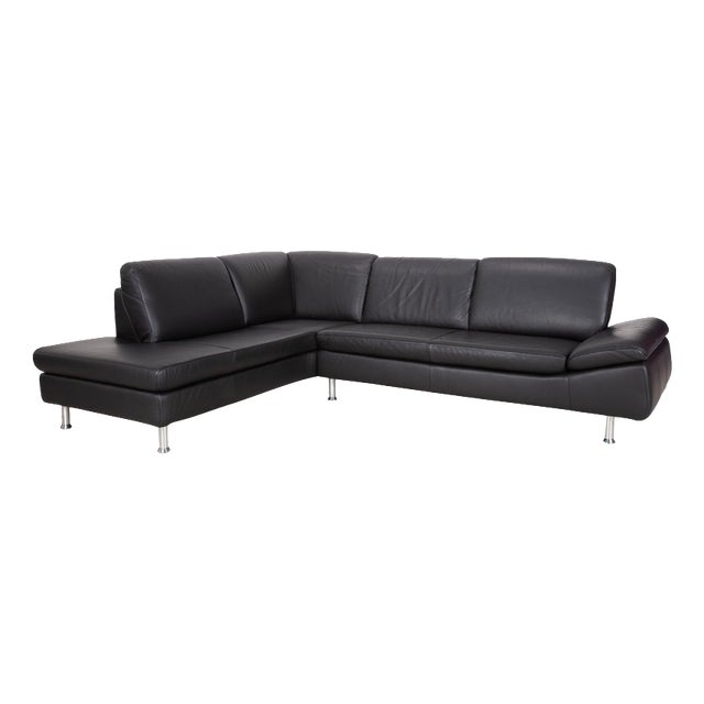 Leather Corner Black Sofa with Manual Function by Ewald Schillig For Sale