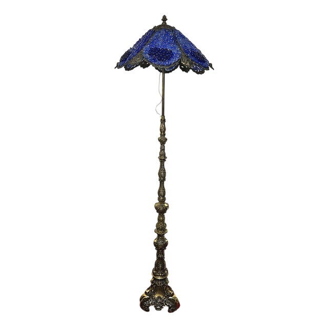 Brass Floor Lamp with Glass Shade, 1950s For Sale