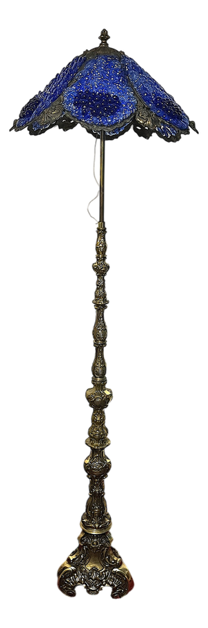 Brass Floor Lamp with Glass Shade, 1950s