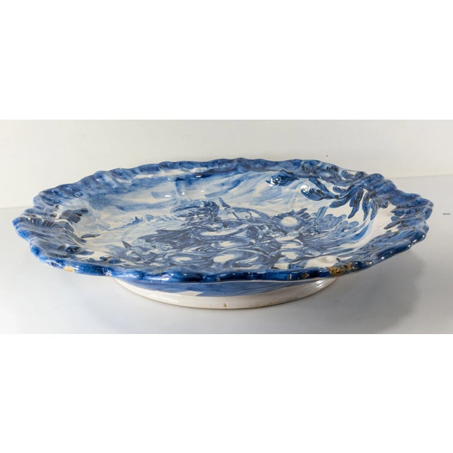 Ceramic 20th Century Italian Renaissance Revival Majolica Faience Blue and White Charger For Sale - Image 7 of 12