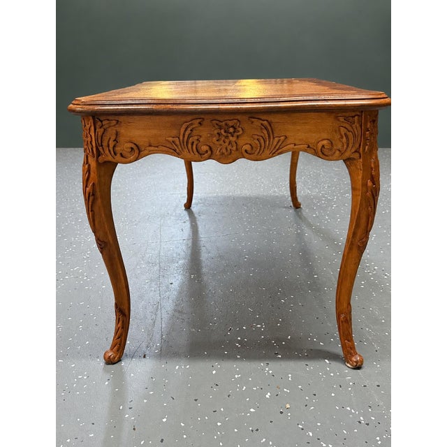 Vintage Louis XV Style Carved Walnut Marquetry & Parquetry Coffee Table For Sale - Image 9 of 12