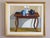 THE BLUE TEAPOT Size: 19.1 x 22.2 inches (including frame) Oil on canvas A charming mid-century modern still life that...