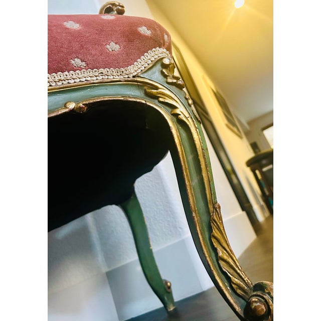 Wood Antique French Louis XV Rococo Gilt Fauteuil – Celadon Salon Armchair For Sale - Image 7 of 12
