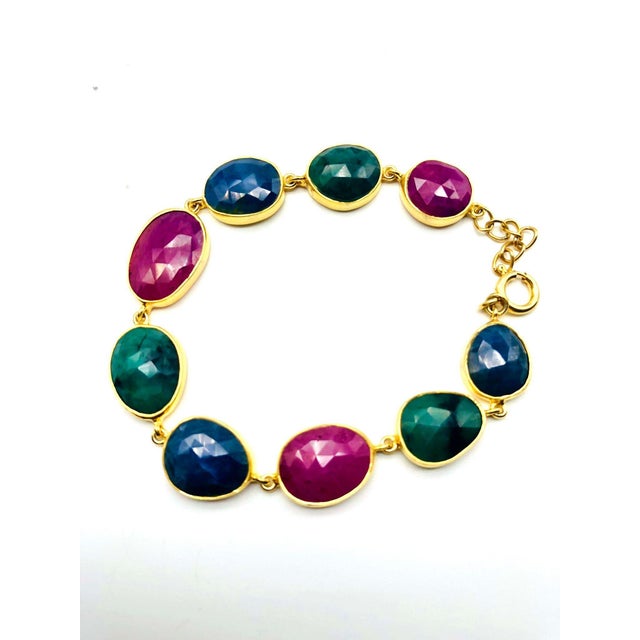 Bochic "Rough Cut" Natural Emeralds, Sapphires & Rubies Set In 18K Gold & Silver For Sale - Image 11 of 18