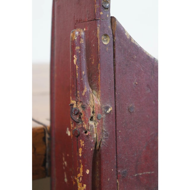 Antique Primitive Folk Art Red Painted Wood & Iron Childrens Sled Sleigh For Sale - Image 10 of 13