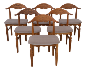 Danish Brutalist Oak Dining Chairs by Henning Kjærnulf, 1960s, Set of 6