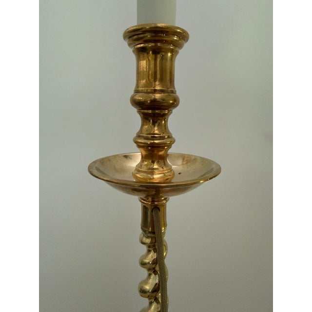 Pair of Large Vintage Solid Brass Candlestick Lamps For Sale In New York - Image 6 of 14