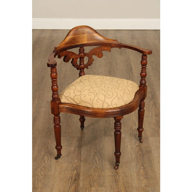 High Quality Antique Late 19th Century Carved Mahogany Corner Chair on Rolling Casters