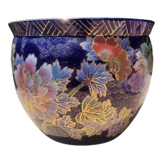 Vintage Koi Fish Asian Style Cobalt Blue Planter For Sale