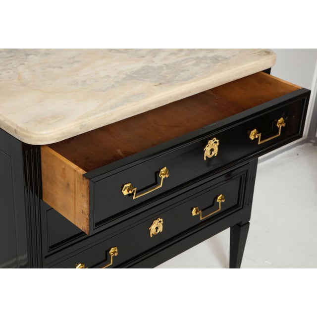 Wood Vintage French Ebonized Marble-Top Commode in the Directoire Manner For Sale - Image 7 of 11