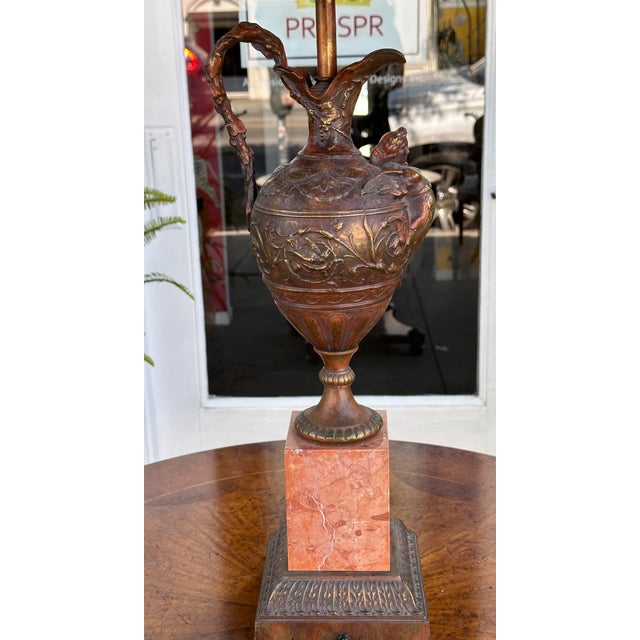 Stone Antique Patinated Bronze Earn Form Marble Lamp With Custom Shade For Sale - Image 7 of 8