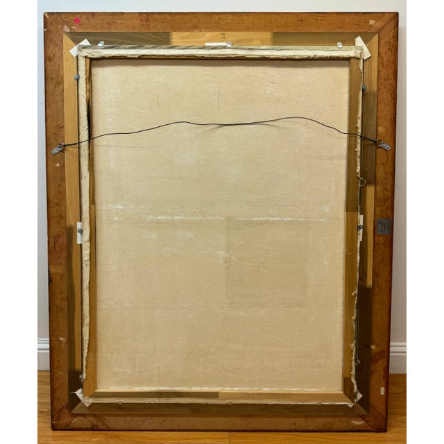 R. Hoag Oil on canvas 1979 Large Cat peering out window. Framed 45 1/4 x 55 1/2