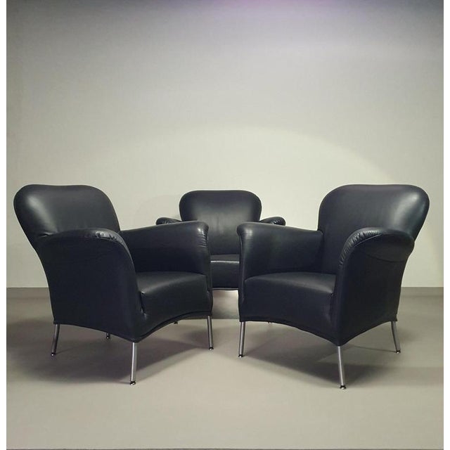 Metal Model Turn Chair in Black Leather by Bert Plantagie, Set of 3 For Sale - Image 7 of 18