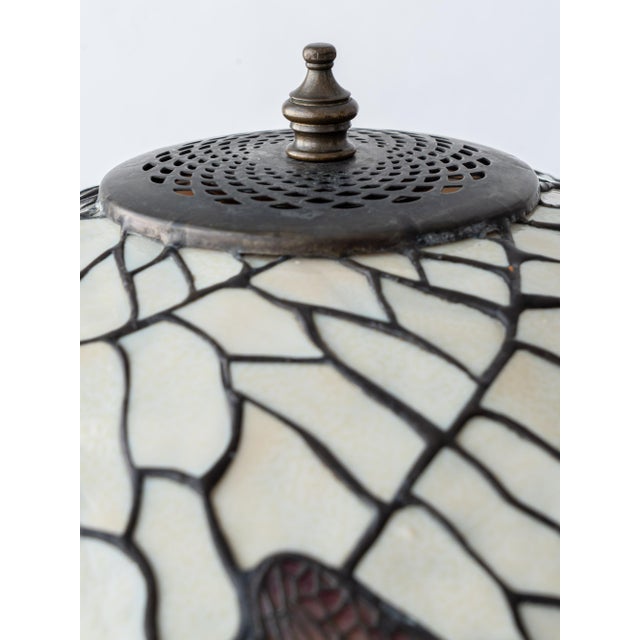Vintage Art Nouveau Dragonfly Leaded Glass Table Lamp with Bronze Base in the style of Tiffany For Sale - Image 13 of 18