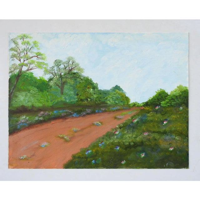 Oil on paper of country road. Unsigned. Unframed.