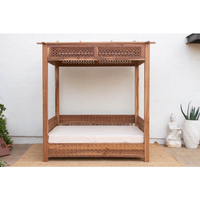 Carved Floral Jali Canopy Sanctuary Daybed For Sale - Image 10 of 15