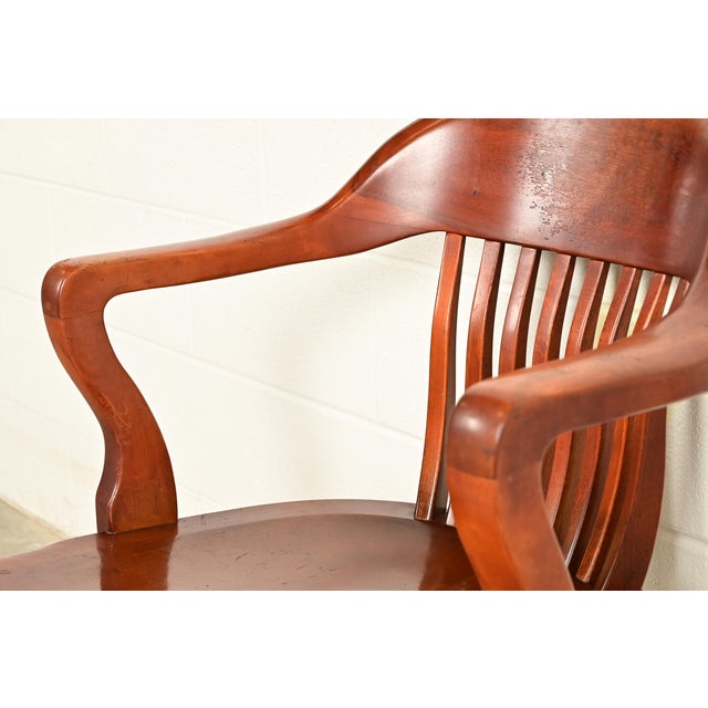 Brown B. L. Marble Chair Co. Antique Mission Arts & Crafts Walnut Banker's Chair, Circa 1910 For Sale - Image 8 of 14