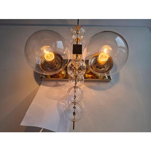 Mid-Century Czech Brass and Glass Wall Sconce attributed to Kamenický Šenov, 1970s For Sale - Image 16 of 18