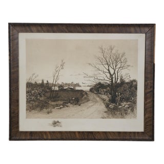 Antique 1891 George W. Bohde Thatched Cottage Dutch Landscape Etching 23" For Sale