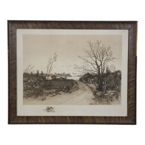 Antique 1891 George W. Bohde Thatched Cottage Dutch Landscape Etching 23"