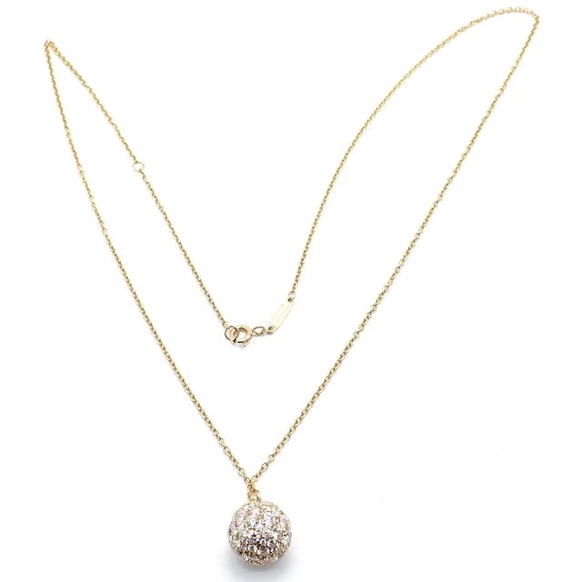 1990s Tiffany & Co. Hardware Diamond Ball Yellow Gold Pendant Necklace For Sale - Image 5 of 12