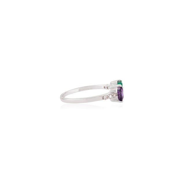 Not Yet Made - Made To Order Geometric Emerald Amethyst & Diamond Two Stone Bow Ring Size 5 in 14k Gold For Sale - Image 5 of 14