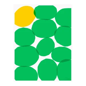 11 Green Ovals, One Yellow Fine Art Print 38 1/2" X 51" by Liz Roache
